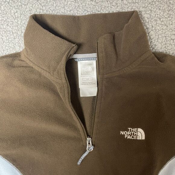 The North Face Sweater Womens small 1/4 Zip TKA 100 Fleece brown Blue fleece - Picture 2 of 8